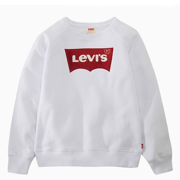 Levi’s White Sweatshirt Chenille Batwing Pullover Red Size 6 NWT - Picture 4 of 4
